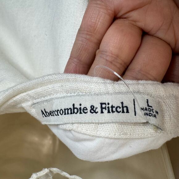 Abercrombie & Fitch Linen High Neck Strappy Mini Dress Cream Coastal Beach L New - Picture 14 of 14